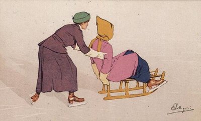 En hjelpende hånd (farge litho) av Carlo Pellegrini