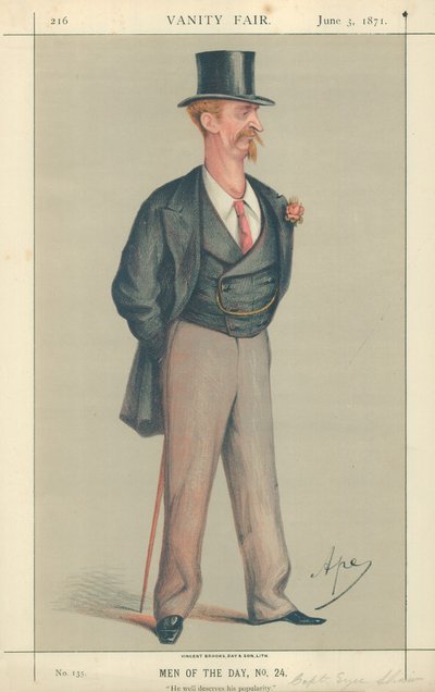 Kaptein Eyre Shaw, han fortjener sin popularitet, 3. juni 1871, tegneserie Vanity Fair av Carlo Pellegrini
