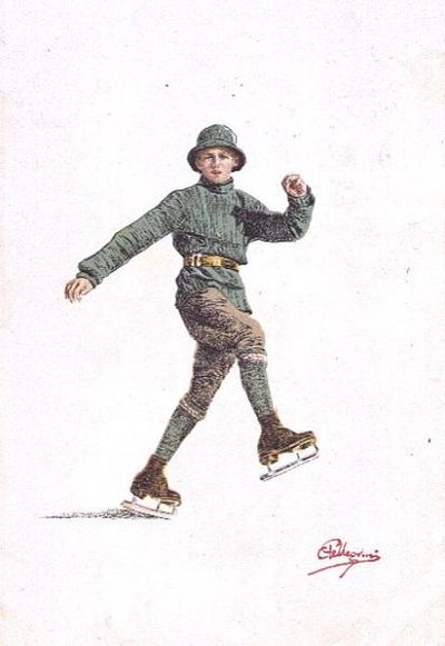 Lone Man Skating (farge litho) av Carlo Pellegrini