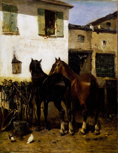 Posthester, maleri av Carlo Pittara (1836-1891), olje på lerret, 41x32 cm, Italia av Carlo Pittara