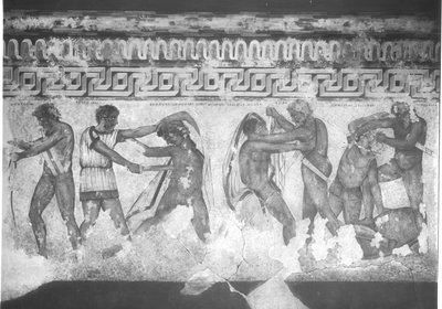 Rekonstruksjon av det etruskiske veggmaleriet i Francois-graven ved Vulci ca. 320-280 f.Kr. (veggmaleri) (se også 212367, 212368 og 214591) av Carlo Ruspi