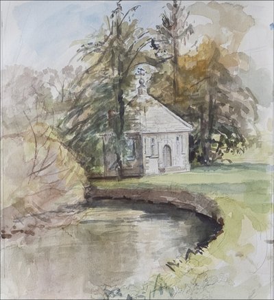 Izaak Waltons Fishing Temple, Dovedale, 2008 (wc på papir) av Caroline Hervey Bathurst