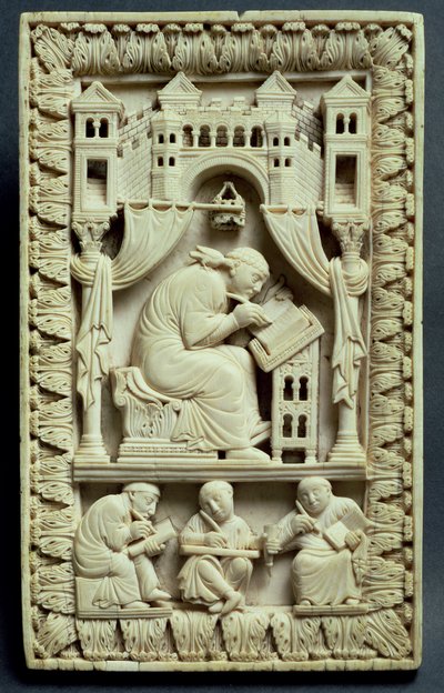 St. Gregory-skrift med skriftlærde nedenfor, fransk-tyske skole, ca. 850-875 av Carolingian School