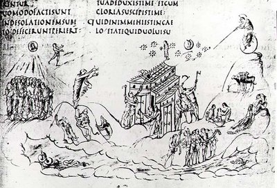 Ulike scener som illustrerer en av salmene, fra Utrecht Psalter, kopi av originalen fra Reims nå i Utrecht University Library (penn og blekk) av Carolingian School