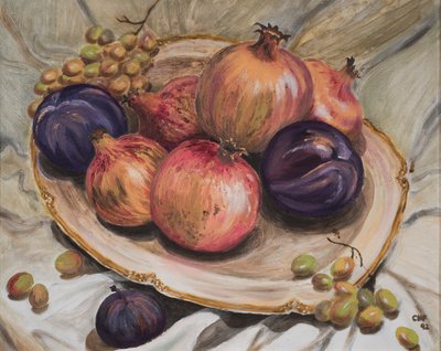 Autumn Fruits, 1992 (olje på papir) av Carolyn Hubbard Ford