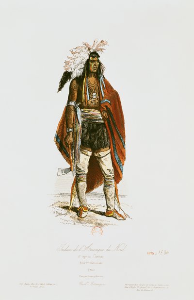 Nordamerikansk indianer, fra 'Modes et Costumes Historiques', gravert av Hippolyte Louis Pauquet (1797-s.1862) 1862 av Cartias