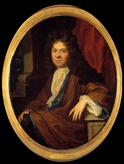 Portrett av Jean de la Bruyere (1645-1696) moralist francais Maleri tilskrevet Caspar (Gaspar) Netscher (1639-1684). 1600-tallets søn. 0,44x0,36 m - Portrett av Jean de la Bruyere (1645-1696), fransk moralist. Maleri tilskrevet Gaspar (Caspar) Ne av Caspar (attr. to) Netscher