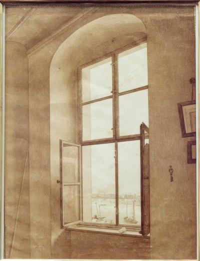 Utsikt fra kunstnerens atelier (venstre vindu) av Caspar David Friedrich