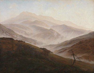 Landskap i Kjempefjellene med stigende tåke av Caspar David Friedrich