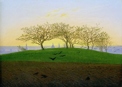 Bakker og pløyde åkre nær Dresden av Caspar David Friedrich