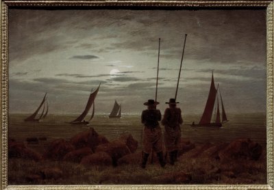 Månenatt på stranden med fiskere av Caspar David Friedrich