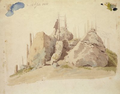 Rock and Tree: uferdig studie, 12. juli 1810 (wc og blyant på papir) av Caspar David Friedrich