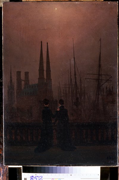 ""Kveld i havnen eller søstrene"" (Natt i en havn (søstre)) Maleri av Caspar David Friedrich (1774-1840) 1818-1820 Dim. 74x52 cm Eremitagemuseet, St. Petersburg av Caspar David Friedrich