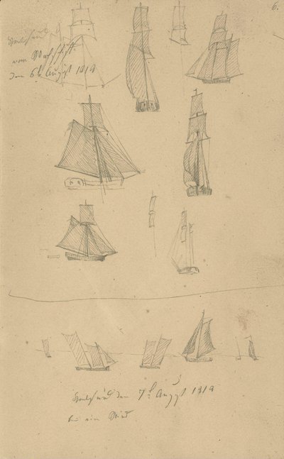 Studier av seilskip av Caspar David Friedrich