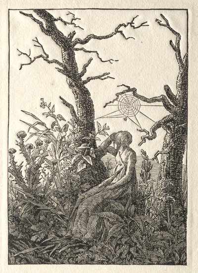 Kvinnen med edderkoppnettet mellom bare trær, 1803. av Caspar David Friedrich