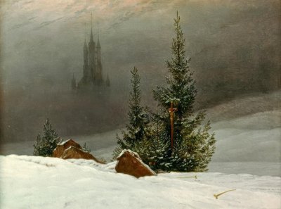 Vinterlandskap med kirke av Caspar David Friedrich
