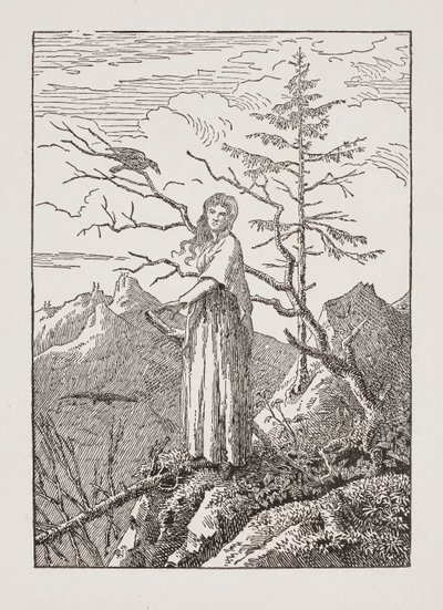 Kvinne med ravn ved avgrunnen av Caspar David Friedrich