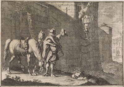 General Hans Georg von Arnim-Boitzenburg rømmer fra fengselet via en taulaster, 1638 av Caspar Luyken (attributed to)