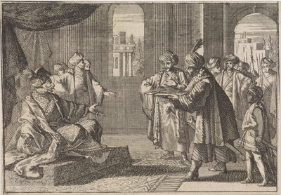Guei-tschun, sjefsminister under keiser Chongzhen, blir brakt et silketau for å henge seg selv, 1643 av Caspar Luyken