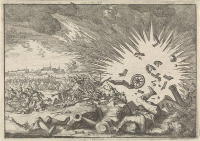 Eksplosjon av et fransk pulvermagasin under beleiringen av Namur, 1640 av Caspar Luyken