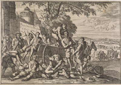 Spanske soldater blir lastet på vogner og fraktet bort, 1641 av Caspar Luyken