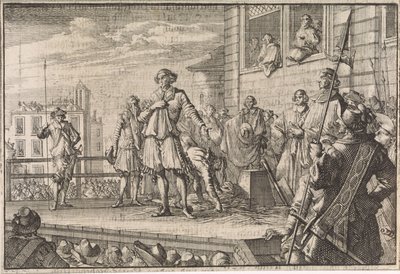 Thomas Wentworth, jarl av Strafford henvender seg til folket fra stillaset, 1641 av Caspar Luyken