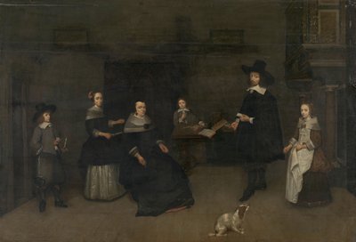 Familiescene av Caspar Netscher (attributed to)