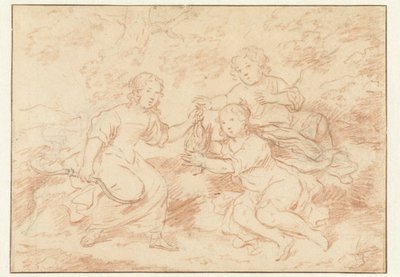 Tre barn i et landskap av Caspar Netscher (possibly)