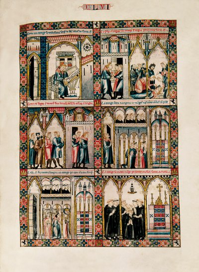 Miniatyrer dedikert til Saint Mary og hennes mirakler, fra Las Cantigas de Santa María (Sanger of Saint Mary), Fol. 156 av Catalan School