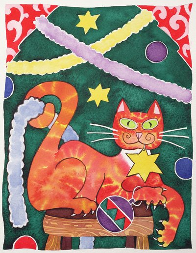 Julekatt med dekorasjoner av Cathy Baxter
