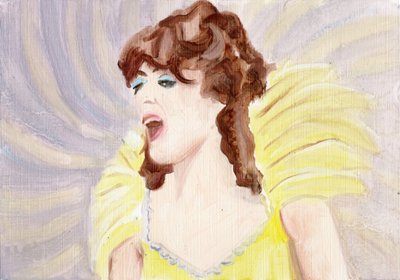 Myrtle (Mardi Gras-kostyme), 2024 (olje på papir) av Cathy Lomax