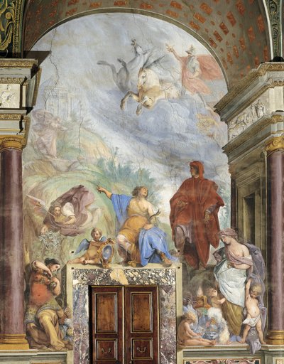 Lorenzo der Prächtige spricht mit der Klugheit, Fresko von Francesco Montelatici, Silbermuseum, Pitti-Palast, Florenz, Italien von Cecco  Bravo