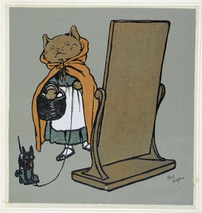 Katt foran speilet hans - tegning av Cécil Aldin. av Cecil Charles Windsor Aldin