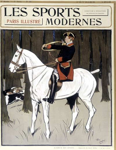 Jakt (en mann på hesteryggen oppmuntrer hunder) Forside "" Modern Sports"" 02/1906 av Cecil Charles Windsor Aldin