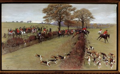 Jaktscene, mannskap South Berks Akvarell av Cecil Aldin (1870-1935) Privatsamling fra 1800-tallet - Jaktscene, South Berks