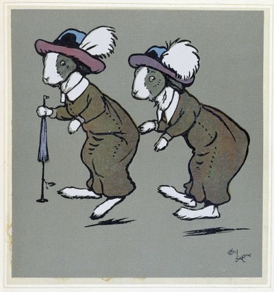 Kaniner med hatter - i "" Merry Party"", ill. av Cécil Aldin, red. Hodder & Stoughton, London av Cecil Charles Windsor Aldin