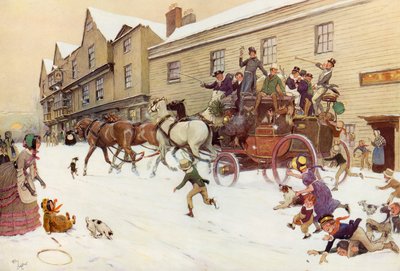 Juletreneren på Bell Inn, Hurley, 1830 av Cecil Charles Windsor Aldin