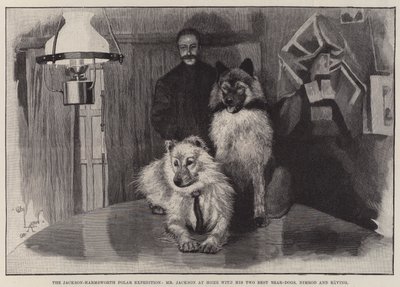 Jackson-Harmsworth polarekspedisjon, Mr Jackson hjemme med sine to beste bjørnehunder, Nimrod og Raving av Cecil Charles Windsor Aldin