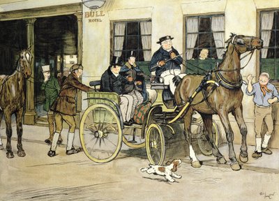 Pickwickianerne starter fra Bull Hotel i Rochester av Cecil Charles Windsor Aldin