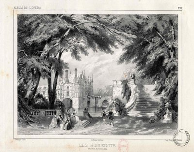 Slottet og hagene ved Château de Chenonceaux, 1836. av Celestin Deshayes