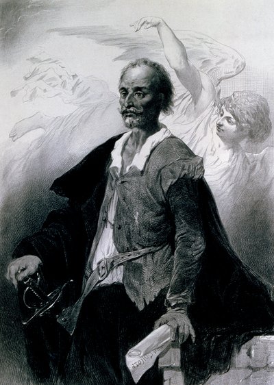 Portrett av Miguel de Cervantes Saavedra (Alcala de Henares av Celestin Francois Nanteuil