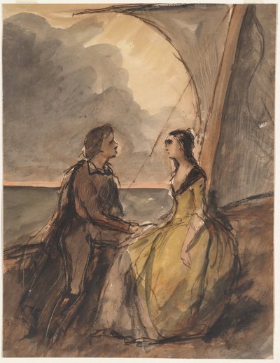 Sittende mann og kvinne av Celestin Francois Nanteuil