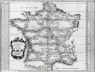 Kart over Frankrike, av Giovanni Domenico Maraldi (1709-1788) og Cesar-Francois Cassini de Thury eller Cassini III (1714-1784), Frankrike av Cesar Francois Cassini de Thury