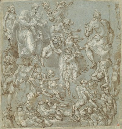Saint Joseph og Kristusbarnet med engler og Putti av Cesare Pollini