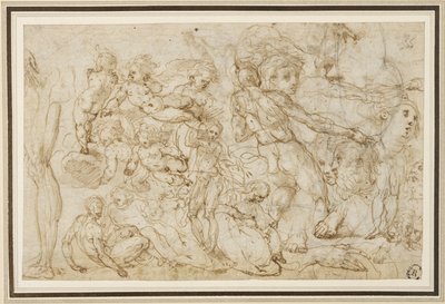 Ark med figurstudier, ca. 1600 (blekk og vask, blyant, kritt på lagt papir) av Cesare Pollini