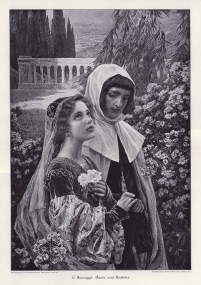 Dante og Beatrice (gravering) av Cesare Saccaggi