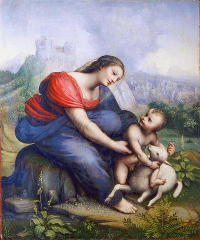 Jomfruen og barnet med et lam av Cesare da Sesto