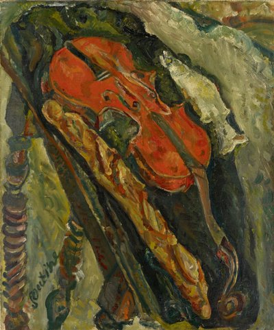 Nature morte au violon, pain et poisson Stilleben med fiolin, brød og fisk, ca. 1922. av Chaim Soutine