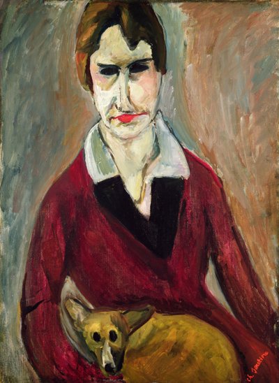 Woman with a Dog, ca. 1917-18 (olje på lerret) av Chaim Soutine