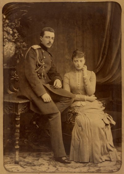 Michel Mikhailovitch de Russie et Anastasia Mikhailovna de Russie - Storhertug Michael Mikhailovich av Russland og storhertuginne Anastasia Mikhailovna av Russland, av Bergamasco, Charles (Karl) (1830-1896). Albumin Photo, ca. 1880. Russisk statsfilm og fo av Charles Bergamasco